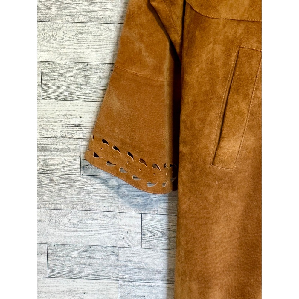 Clifford & Wills Womens 16 Brown Suede Leather Trench Coat Bell Sleeve Boho 90s - Picture 6 of 13